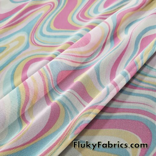 Lava Marble Print Nylon Spandex 4-Way Stretch Power Mesh Fabric