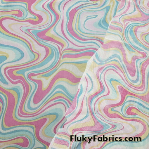 Lava Marble Print Nylon Spandex 4-Way Stretch Power Mesh Fabric