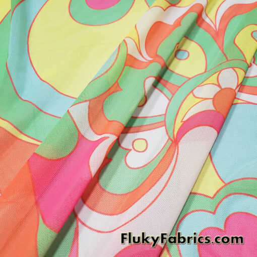 Big Abstract Floral Print Nylon Spandex Power Mesh – Bright Colors