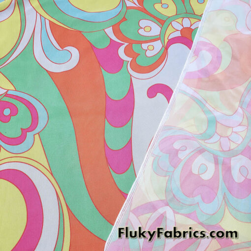 Big Abstract Floral Print Nylon Spandex Power Mesh – Bright Colors