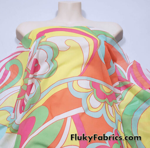 Big Abstract Floral Print Nylon Spandex Power Mesh – Bright Colors