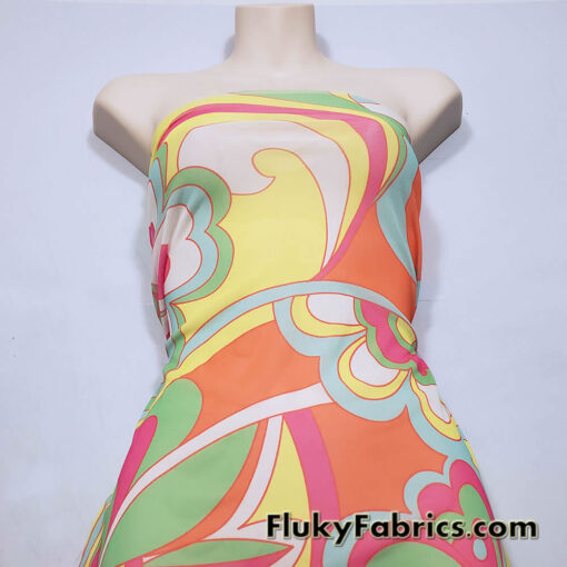 Big Abstract Floral Print Nylon Spandex Power Mesh – Bright Colors