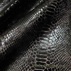 Black on Black Exotic Dragon Scales Black Metallic Foil on Crushed Ice Velvet 4-Way Stretch Fabric