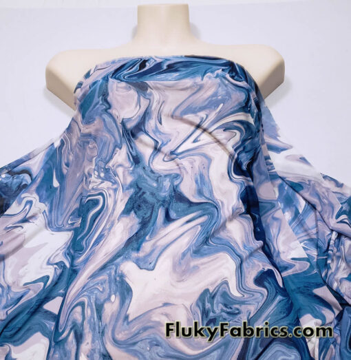 Blue Marble Mesh / Oily Water Print / Lava Design 4-Way Stretch Power Mesh Fabric