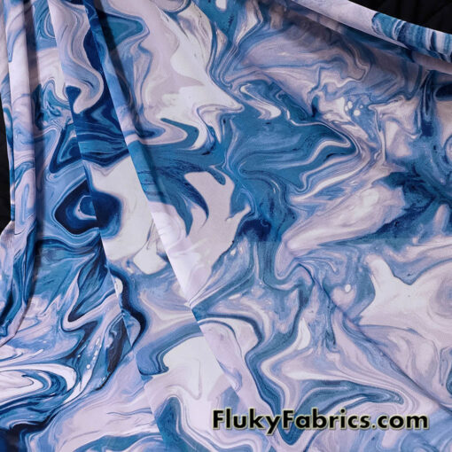 Blue Marble Mesh / Oily Water Print / Lava Design 4-Way Stretch Power Mesh Fabric