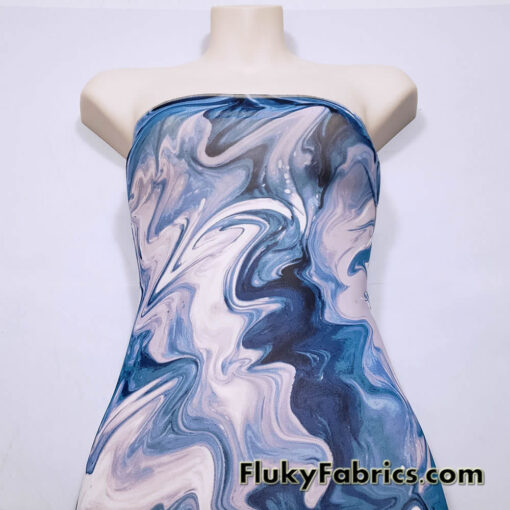 Blue Marble Mesh / Oily Water Print / Lava Design 4-Way Stretch Power Mesh Fabric