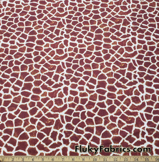 Brownish Red and Ivory Faux Giraffe Fur 4-Way Stretch Fabric