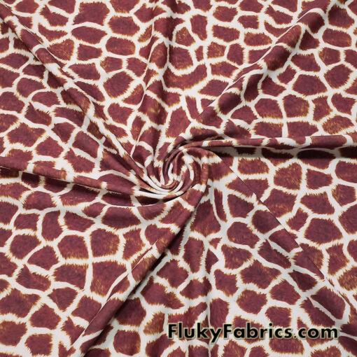 Brownish Red and Ivory Faux Giraffe Fur 4-Way Stretch Fabric