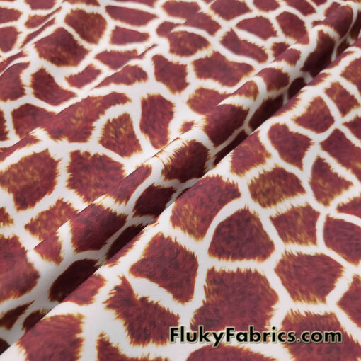 Brownish Red and Ivory Faux Giraffe Fur 4-Way Stretch Fabric