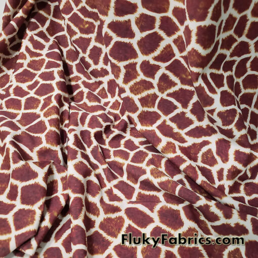Brownish Red and Ivory Faux Giraffe Fur 4-Way Stretch Fabric