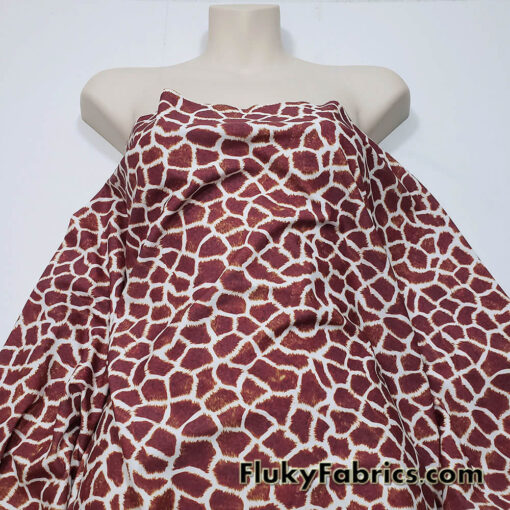 Brownish Red and Ivory Faux Giraffe Fur 4-Way Stretch Fabric