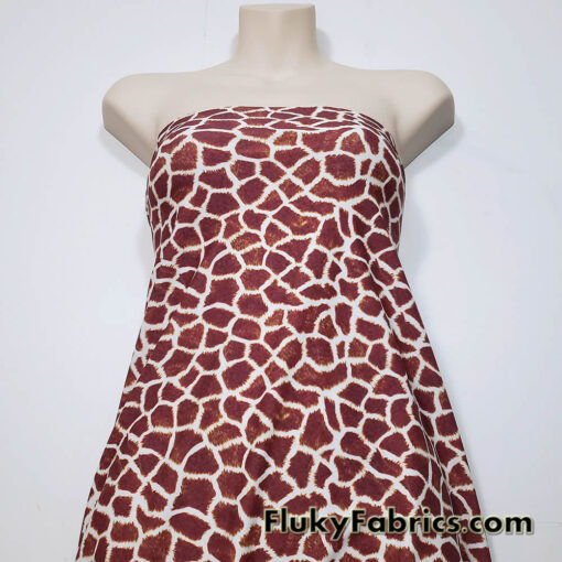 Brownish Red and Ivory Faux Giraffe Fur 4-Way Stretch Fabric