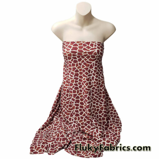 Brownish Red and Ivory Faux Giraffe Fur 4-Way Stretch Fabric