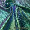Deep Sea Green Metallic Exotic Two Tone Dragon Scales on Hunter Green Crushed Ice Velvet Fabric by the Yard at flukyfabrics.com