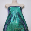 Deep Sea Green Metallic Exotic Two Tone Dragon Scales on Hunter Green Crushed Ice Velvet Fabric