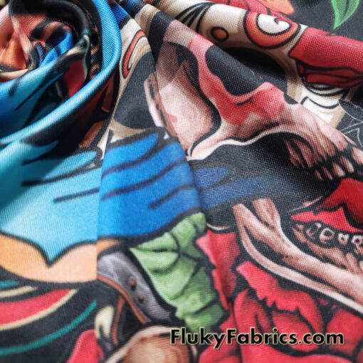 Dia de los Muertos Print Poly Spandex Fabric Beautiful Day of the Death Design