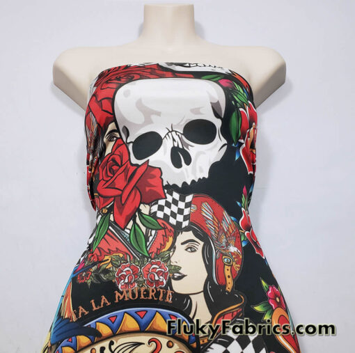 Dia de los Muertos Print Poly Spandex Fabric Beautiful Day of the Death Design