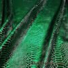 Emerald Green Metallic Exotic Dragon Scales Foil on Olive Green Crushed Ice Velvet 4-Way Stretch Fabric