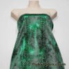 Emerald Green Metallic Exotic Dragon Scales Foil on Olive Green Crushed Ice Velvet 4-Way Stretch Fabric