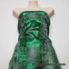 Emerald Green Metallic Exotic Dragon Scales Foil on Olive Green Crushed Ice Velvet 4-Way Stretch Fabric