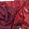 Metallic Exotic Dragon Scales Red Foil on Burgundy Crushed Ice Velvet 4-Way Stretch Fabric