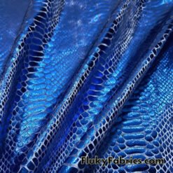 Metallic Royal Blue Exotic Dragon Scales Foil on Dusty Royal Blue Crushed Ice Velvet 4-Way Stretch Fabric