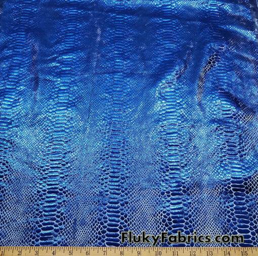 Metallic Royal Blue Exotic Dragon Scales Foil on Dusty Royal Blue Crushed Ice Velvet 4-Way Stretch Fabric