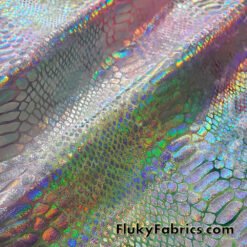 Multicolor Pastel Foil Metallic Exotic Dreamy Dragon Scales on Tie Dye 4-Way Stretch Crushed Ice Velvet Fabric at flukyfabrics.com