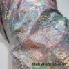 Multicolor Pastel Foil Metallic Exotic Dreamy Dragon Scales on Tie Dye 4-Way Stretch Crushed Ice Velvet Fabric