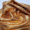 Ochre Foil Metallic Exotic Dragon Scales on Brown 4-Way Stretch Crushed Ice Velvet Fabric