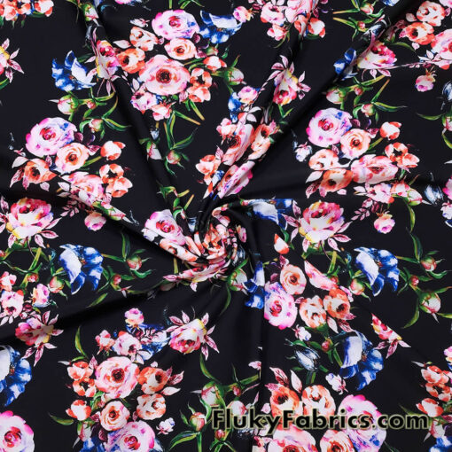 Romantic Flowery Print 4-Way Stretch Nylon Spandex Fabric by The Yard ...