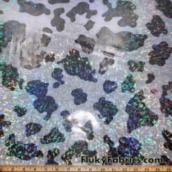 Shattered Glass Metallic Hologram Cow Print 4-Way Stretch Nylon Spandex Fabric By The Yard at Flukyfabrics.com