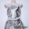 Silver on White Exotic Dragon Scales Metallic Foil on Crushed Ice Velvet 4-Way Stretch Fabric