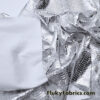 Silver on White Exotic Dragon Scales Metallic Foil on Crushed Ice Velvet 4-Way Stretch Fabric
