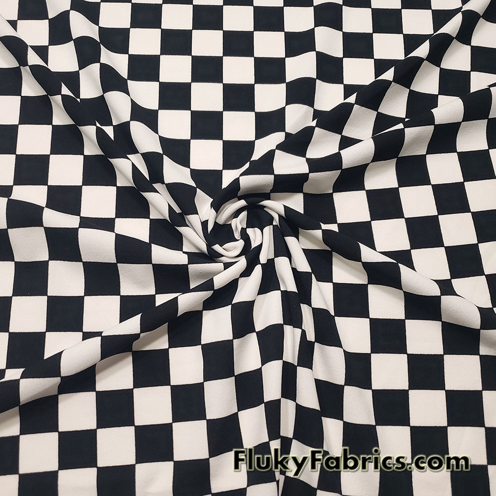 Black and Off White Checkered Scuba Crepe Techno Knit Fabric by The Yard @flukyfabrics.com