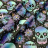 Hippie Halloween Skulls and Flowers Print 4-Way Stretch Poly Spandex Fabric