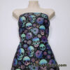 Hippie Halloween Skulls and Flowers Print 4-Way Stretch Poly Spandex Fabric