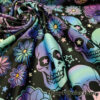 Hippie Halloween Skulls and Flowers Print 4-Way Stretch Poly Spandex Fabric