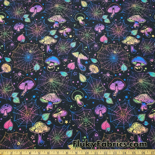 Psychedelic Halloween Mushroom Trip Print 4-Way Stretch Poly Spandex Fabric