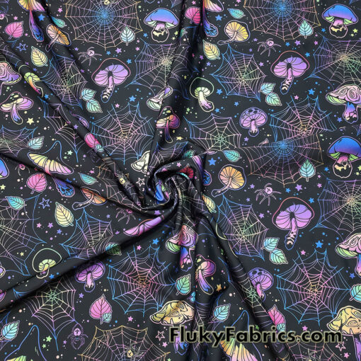 Psychedelic Halloween Mushroom Trip Print 4-Way Stretch Poly Spandex Fabric