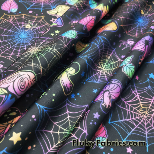 Psychedelic Halloween Mushroom Trip Print 4-Way Stretch Poly Spandex Fabric