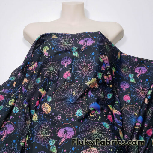 Psychedelic Halloween Mushroom Trip Print 4-Way Stretch Poly Spandex Fabric