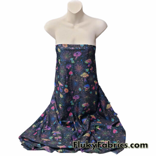 Psychedelic Halloween Mushroom Trip Print 4-Way Stretch Poly Spandex Fabric
