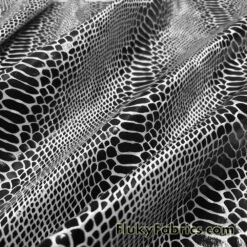Black on White Exotic Dragon Scales Black Foil on White Crushed Ice Velvet 4-Way Stretch Fabric by the Yard @flukyfabrics.com