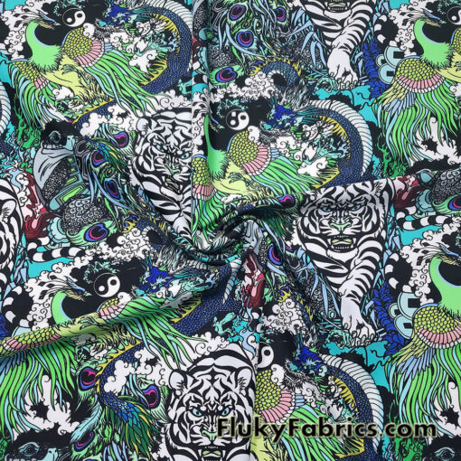 Chinese Supernatural Spirits 4-Way Stretch Nylon Spandex Fabric