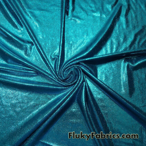 Exquisite Teal Shiny Foggy Foil Metallic Mystique Spandex Fabric
