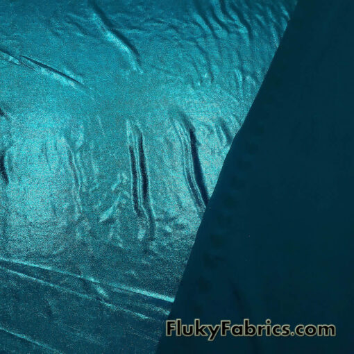 Exquisite Teal Shiny Foggy Foil Metallic Mystique Spandex Fabric