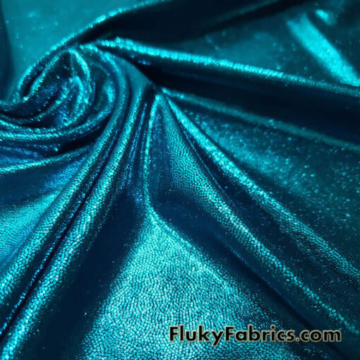 Exquisite Teal Shiny Foggy Foil Metallic Mystique Spandex Fabric