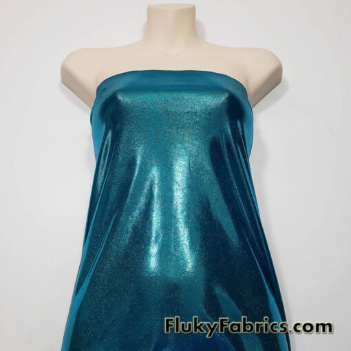Exquisite Teal Shiny Foggy Foil Metallic Mystique Spandex Fabric