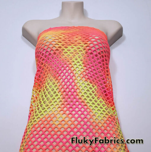 Neon Tie Dye Diamond Fishnet 4-Way Stretch Fabric